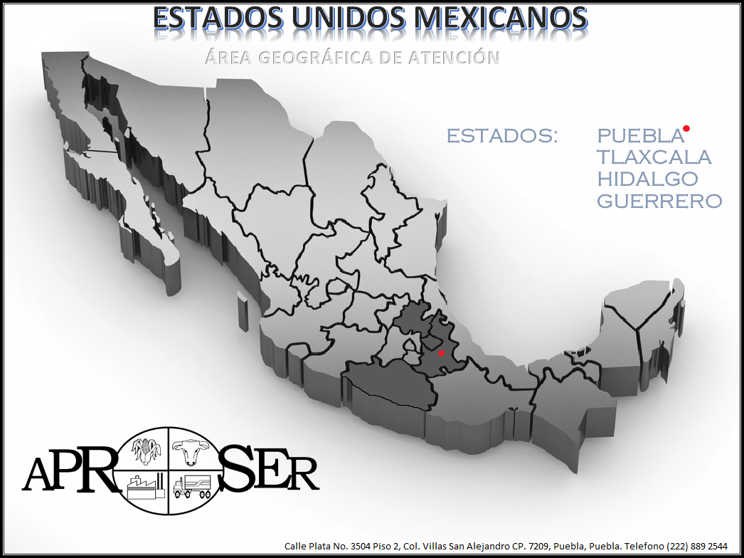Mapa de la zona de cobertura de Sofom Aproser en la región oriente de México